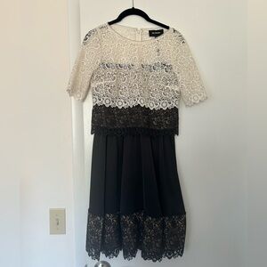 The Kooples Floral Lace Dress in Cream and Black